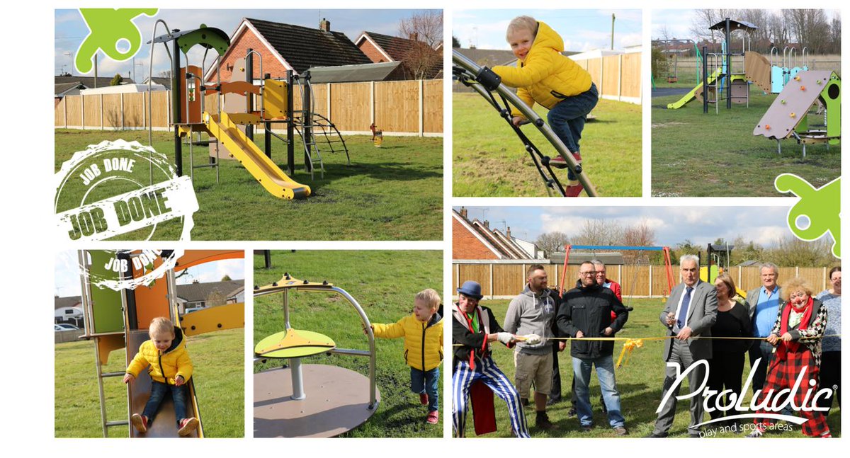 Proludic's tweet photo. Over the weekend #BilsthorpeCouncil celebrated the opening on their new toddler and junior playgrounds at Maid Marian Avenue and Crompton Road. We hope you had a fantastic day and enjoy your new playgrounds! #Ollerton #Eakring #outdoorplayground #celebrate #opening #jobdone #play https://t.co/Jq0UVU8eSV