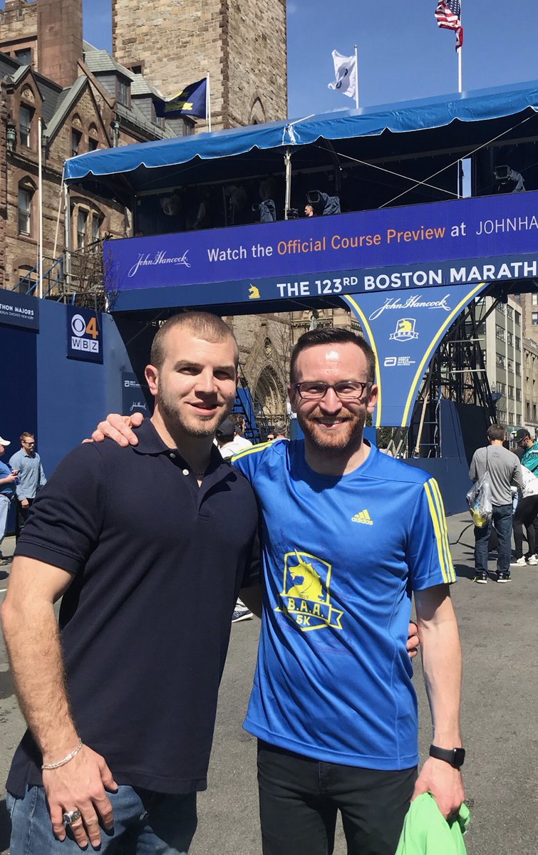 nmcshinsky89's tweet photo. #MondayMotivaton took on new meaning for me this weekend! The energy in #Boston was electric &amp; I stood where 30,000+ runners will run later this morning with @mcshinsky24! Someday soon I will cross this #finishline @bostonmarathon! For now, good luck to all and #RunHappyBOS! https://t.co/N4Op7BVZMP