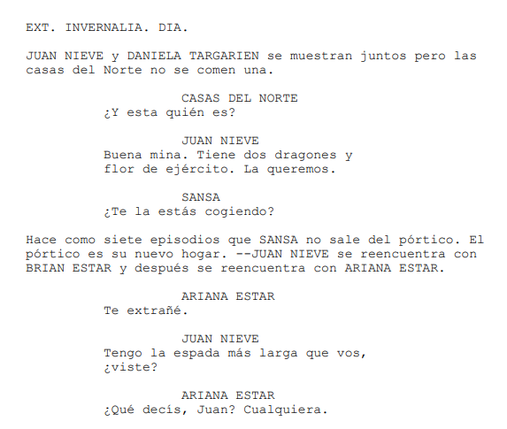 NavajaCrimen's tweet photo. Game Of Thrones 8x01 resumido en una página de guión. Hay spoilers. https://t.co/rmGG86I6oK
