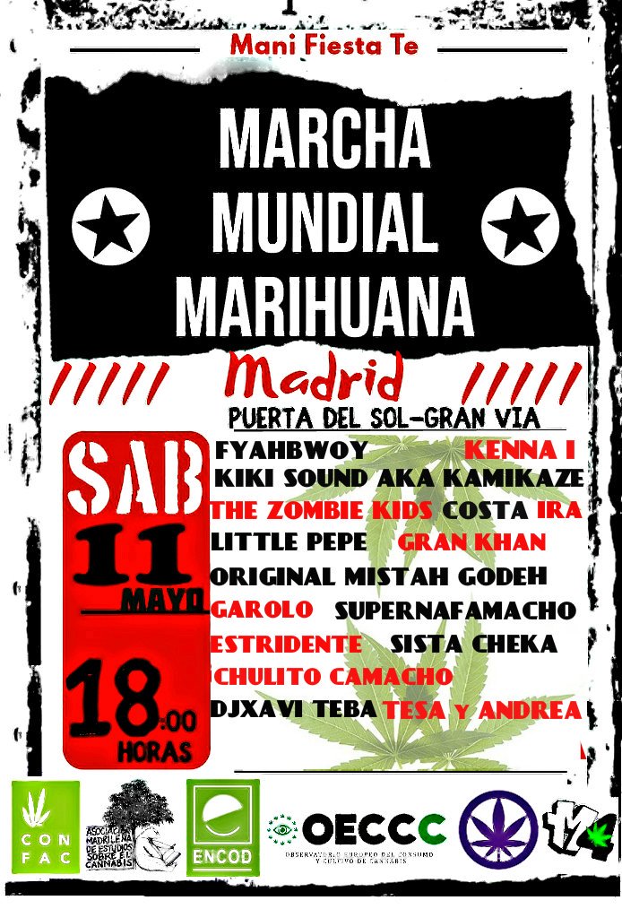 ObsCannabis's tweet photo. Esta #MMMM19 será histórica. 

11 de mayo decimos al nuevo gobierno que exigimos nuevas políticas sobre el #cannabis

Difunde en redes sociales, manda por whatsapp, llama a tu gente para quedar, apúntate a colaborar

Vamos adelante en #UniónCannabica
11 mayo nos vemos en Madrid https://t.co/n1yNITbcR5