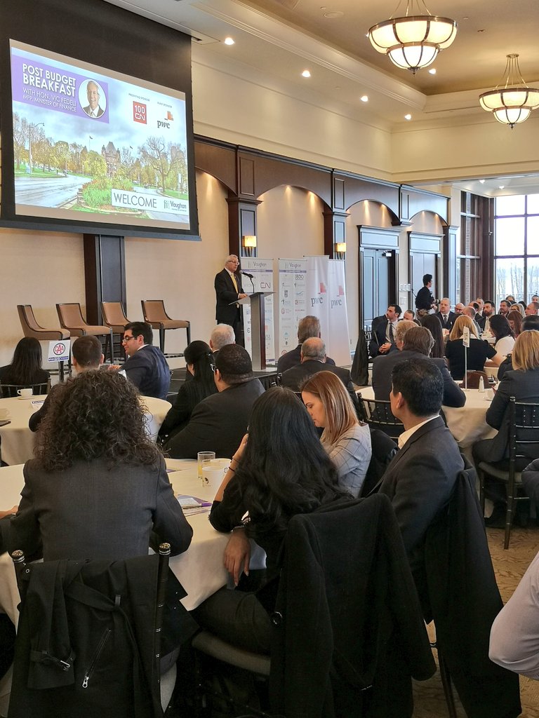 VaughanChamber's tweet photo. Thrilled to have Minister @VictorFedeli with leaders from across the Vaughan business community out this morning to discuss #Budget2019. #vaughan #vccpolicy #onpoli https://t.co/KfzMLg4giu