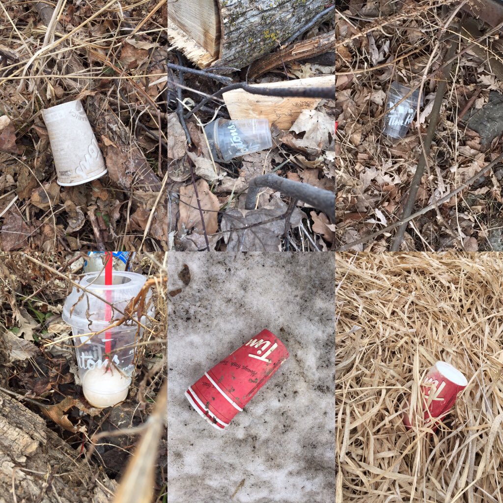twitandrewking's tweet photo. A 45 min walk through a beautiful  riverside park yesterday revealed lots of tossed Tim Horton’s cups. 

Maybe @TimHortons should start charging an extra 25c Tim’s Tax on their plastic lidded cups because their clients are lazy litterbugs &amp; donate revenue to cleanups? 🤷‍♂️ https://t.co/SNA3mwWIdX