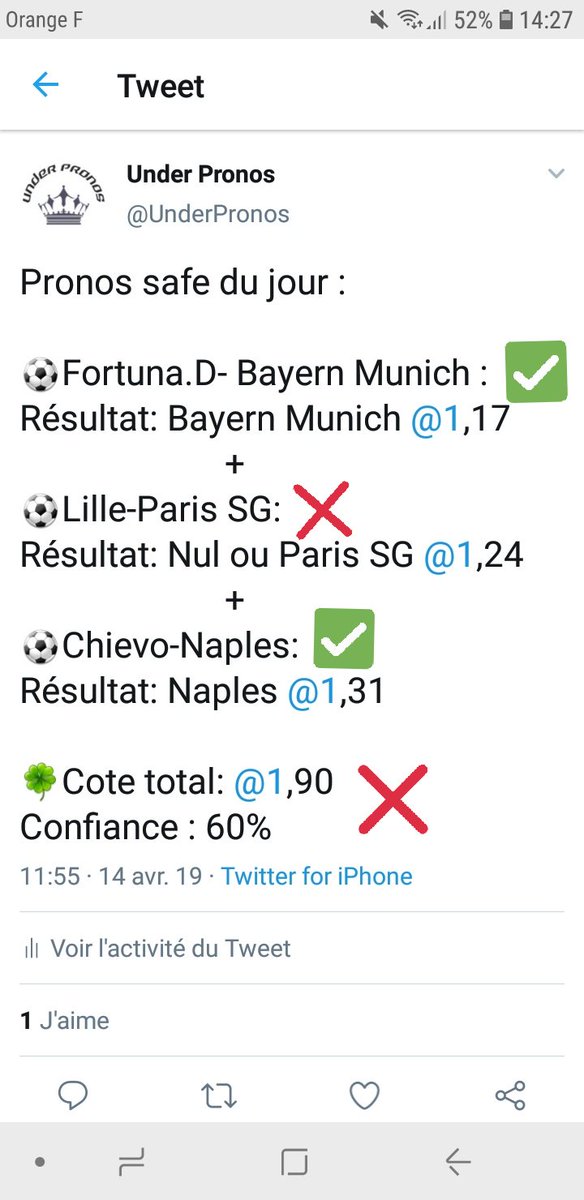 UnderPronos's tweet image. Malheureusement le combi safe passe pas à cause du PSG...
On se rattrape ce soir ou demain la team 👊