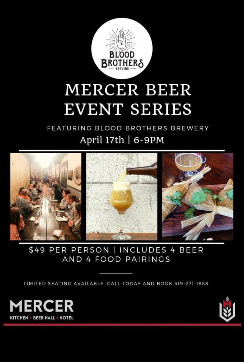 Limited number of tickets still available for tomorrow night's dinner. We're joining forces with <a href="/BloodBrothersTO/">Blood Brothers Brewing</a> for a 4 beer/4 course event!
Ring us at 519.271.1888 to book your ticket! 🍻