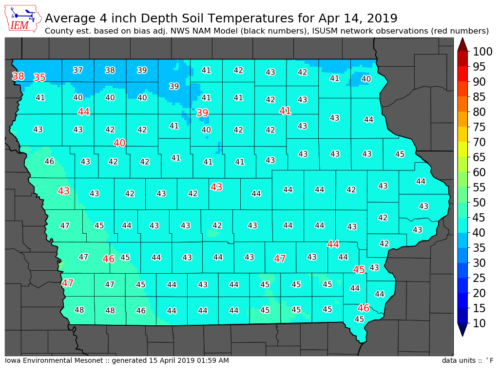 ISUANR's tweet photo. Back to 40s for most of Iowa soils: https://t.co/GyS98ejfwY