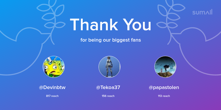 YoutubeNord's tweet photo. Our biggest fans this week: @Devinbtw, @Tekoa37, @papastolen. Thank you! via https://t.co/WpAkzYM8KZ https://t.co/wZSJE67GEE