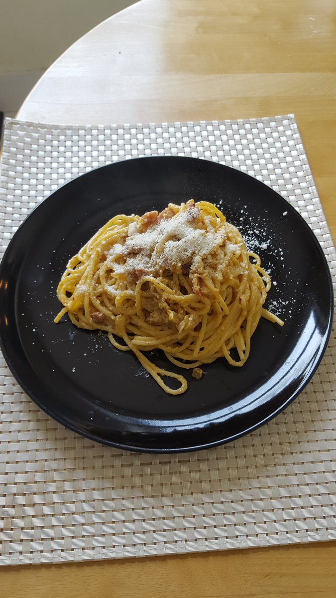 feeling hungry 😋😋😋 #Carbonara🤤 #Spaghetti al dente, #guanciale #pecorino #eggs few ingredients for an awesome dish. Enjoy 😋