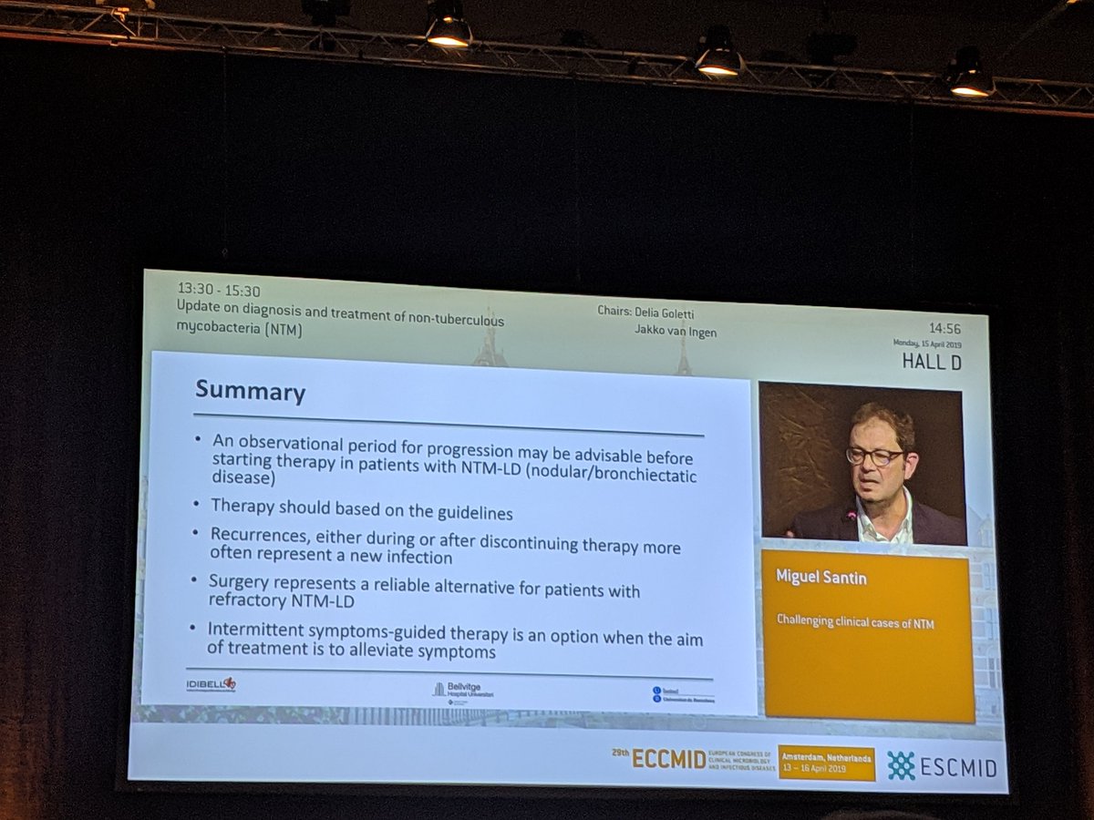 LancetRespirMed's tweet image. Miguel Santin summarises the options available for patients with clinically challenging #nontuberculous #mycobacterial disease #ECCMID2019