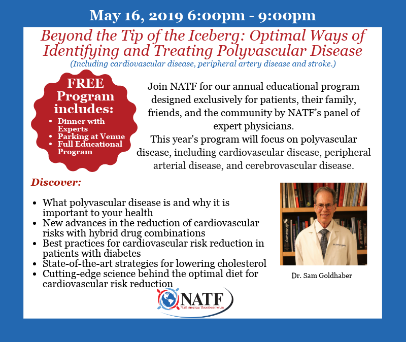 Vasculearn's tweet photo. Make sure to join NATF on May 16 at for the annual educational program designed exclusively for patients!  We will provide insight into #polyvascular disease: what it is, who is at #risk, how it relates to your #cardiovascular health! Register now: https://t.co/zbFgwg9n39 https://t.co/TsCJIRZU89