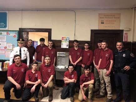 CTTechHS's tweet photo. #Plumbing students from @WolcottTHS met w/ Torrington police at parks & rec after completing install of a new water fountain that allows users to drink & fill a water bottle. The fountain was made possible through a grant obtained by @TorringtonPAL. #5210everyday #CTE #CTECSworks https://t.co/YhvCJ190Kj