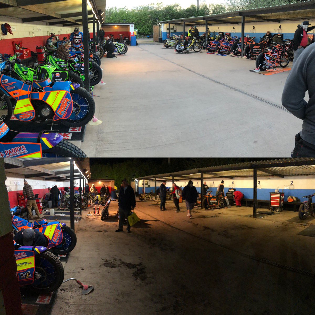 casesrebels's tweet photo. The difference from the start to the end of the night in the @casesrebels pits 🔴🔵 #behindthescenes #pitsarea #beforeandafter #20yearanniversary #oaktreearena #somersetspeedway https://t.co/TjL3DMtpDN
