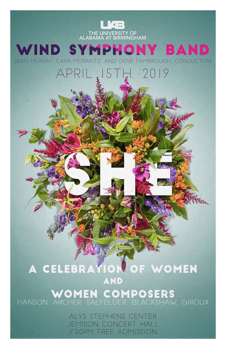 The UAB Department of Music cordially invites you to the UAB Wind Symphony/Symphony Band spring concert tonight at 7 pm in the Alys Stephens Center. We hope to see you there.