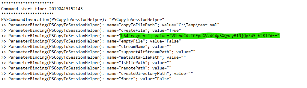 S0xbad1dea's tweet photo. When #PowerShell #Scriptblock #Logging is enabled and Files are transfered via PS-CMD "Copy-Item", then others people can recover / reconstruct the transfered files, because they are stored in base64 in the log file (easy example attached) https://t.co/6Ys6tggQRv