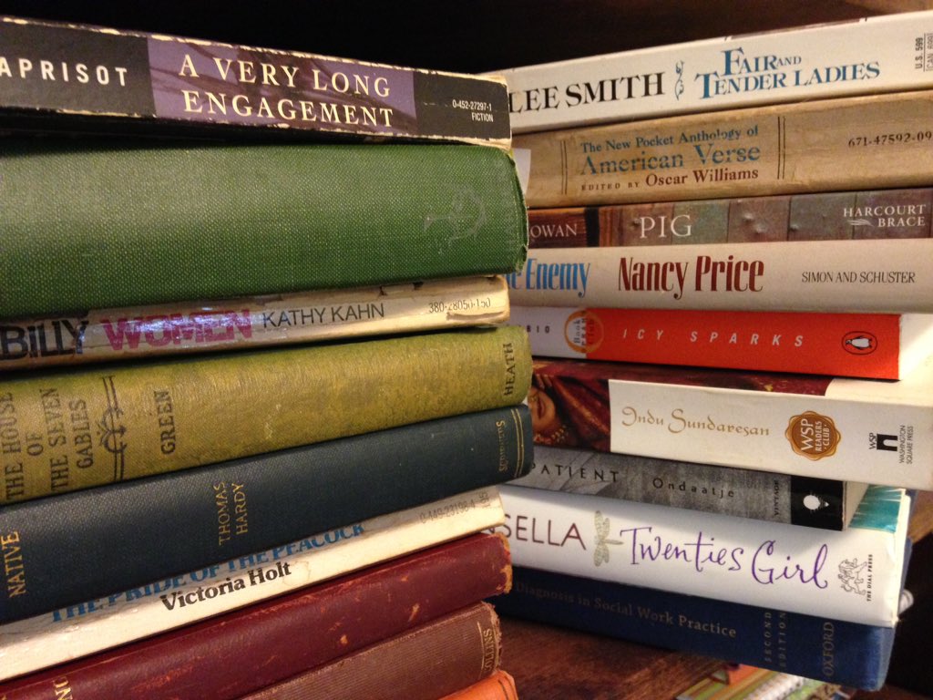 ephemerily's tweet image. This week on #getridofonething ... books! From the to-be-read shelf I&apos;m culling books I&apos;m not excited to read, even if I once was (or someone else was for me) #clearclutter