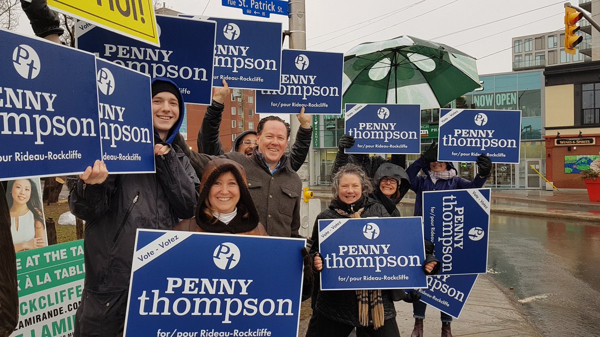 VotePENNYt's tweet photo. Even the rain cannot stop us! #RideauRockcliffe We've been working hard over the last few months engaging residents and building a strong campaign. We still need your support! Today is the day to get out and #VOTE! Thank you! #votePenny https://t.co/KSyiLRRxLO