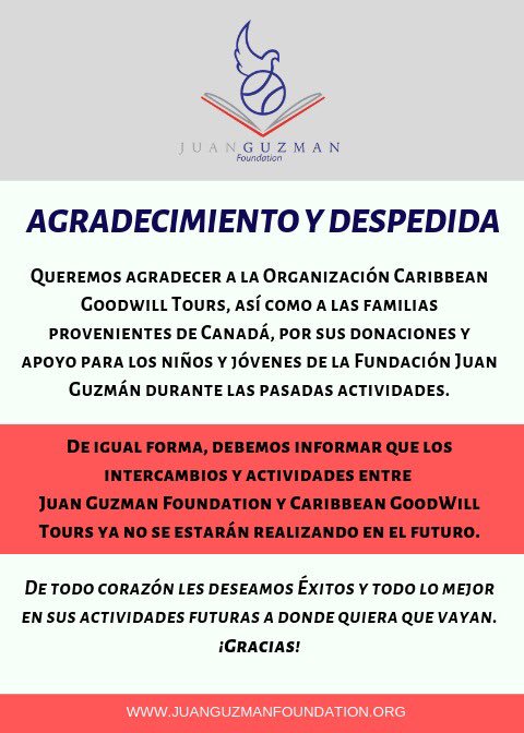 juanguzmanfund's tweet photo. Important Notice
.
.
#FundacionJuanGuzman #JuanGuzmanFoundation #Notice https://t.co/8A2qNlL27g