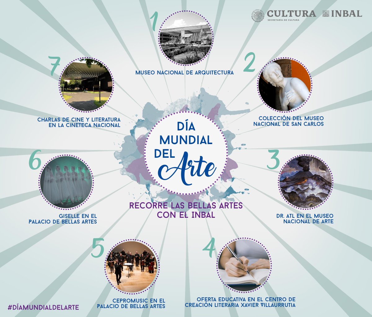 bellasartesinba's tweet photo. Hoy celebramos el #DíaMundialDelArte, fecha instaurada con el fin de promover la importancia de las artes y acercar a la población a las diferentes corrientes artísticas.

Conoce nuestra cartelera y súmate a las festividades 👉 https://t.co/2xLbF9CwXt https://t.co/k9b12FbeSO
