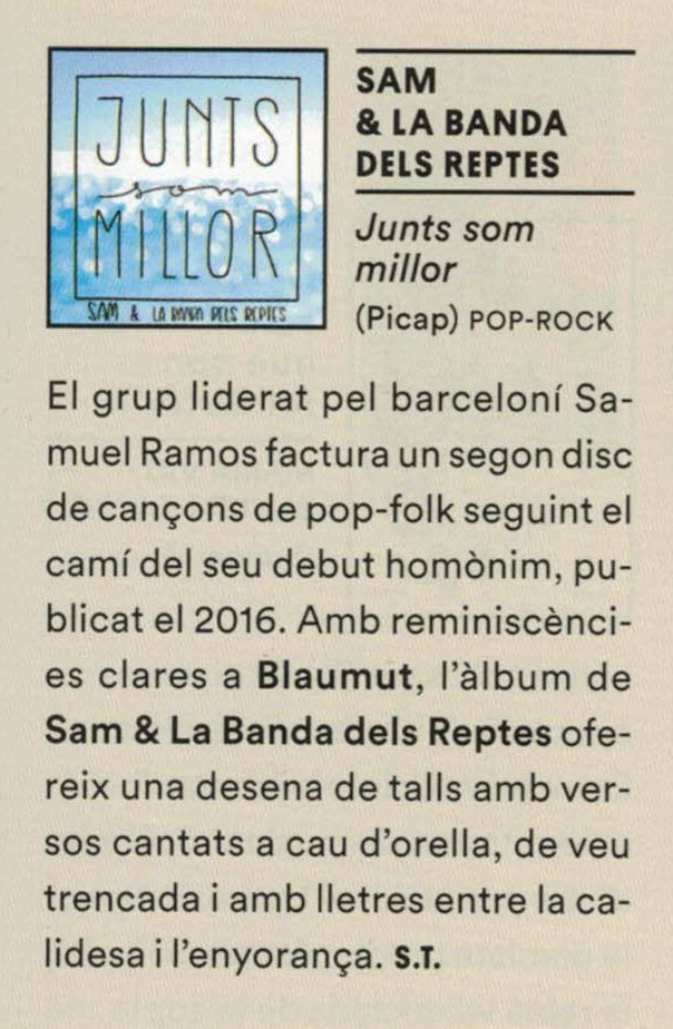 Picap's tweet photo. Ressenya a l' @enderrock del nou disc de @SReptes 'Junts som millor'
💿Amazon CD: https://t.co/ovKzYrKTa9
🔊Apple Music: https://t.co/Bgmd5Yzb7u
🔊Spotify: https://t.co/J8QJnC0U5M https://t.co/yFROqunYYX