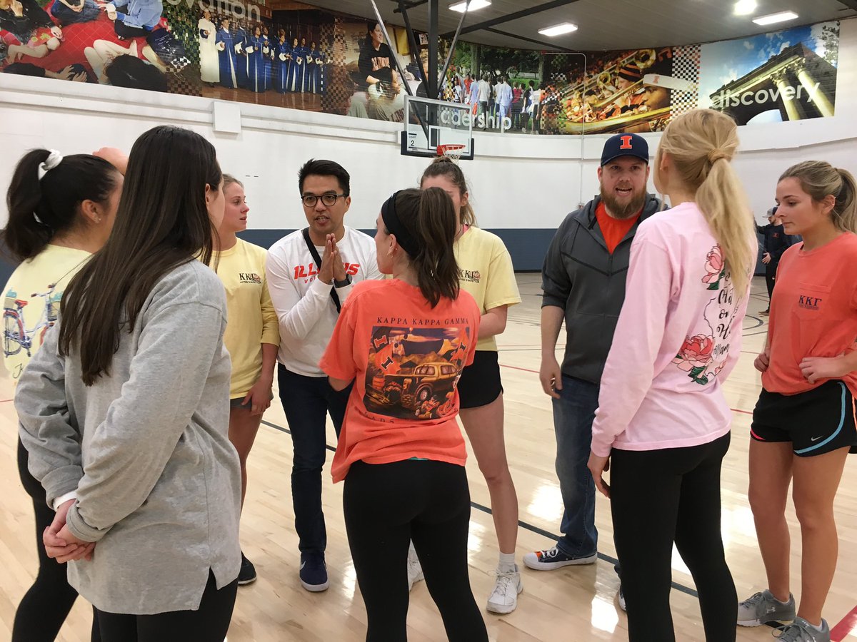 coachtamas's tweet photo. The @IlliniVBall staff had some fun yesterday coaching the Panhellenic Championship game...yours truly, Jimmy, and @Coachrjreed helping @illinoisaphi to the title over @alfeereft and @CoachWenstrand with KKG (📸: @GianaOConnor) https://t.co/HvO2XB3iBM