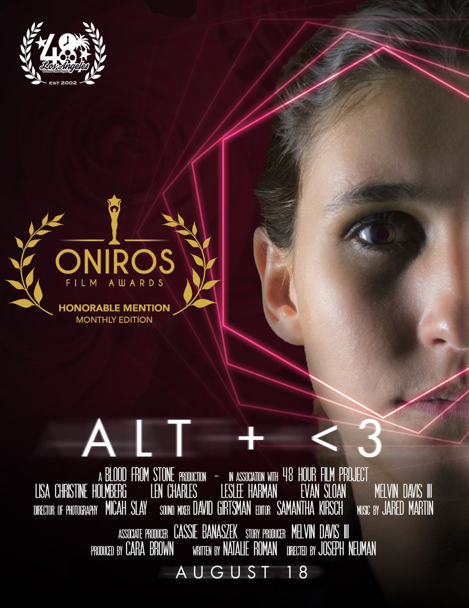 OnirosFilmAward's tweet photo. "Alt + <3" directed by #JosephNeuman is an #HonorableMention Award Winner in our monthly competition, congratulations! - Are you an #AwardWinner? Send us your graphics with the Official #OnirosFilmAwards Laurels! https://t.co/4zZw9Mh3U3