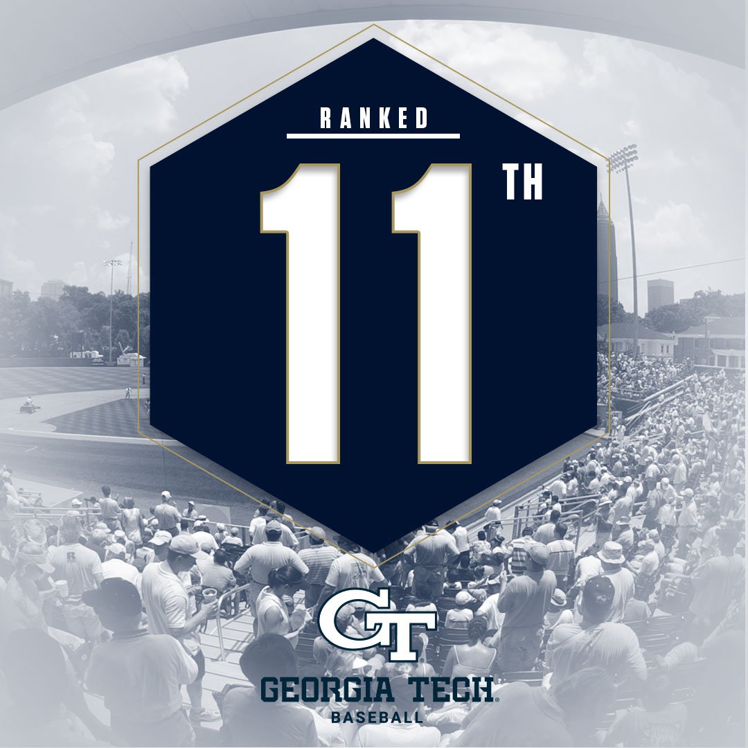 GTBaseball's tweet photo. Climbing the charts! 

After taking their fifth-straight ACC series, @d1baseball has the Jackets ranked No. 11 💪 https://t.co/QR3L289M8U