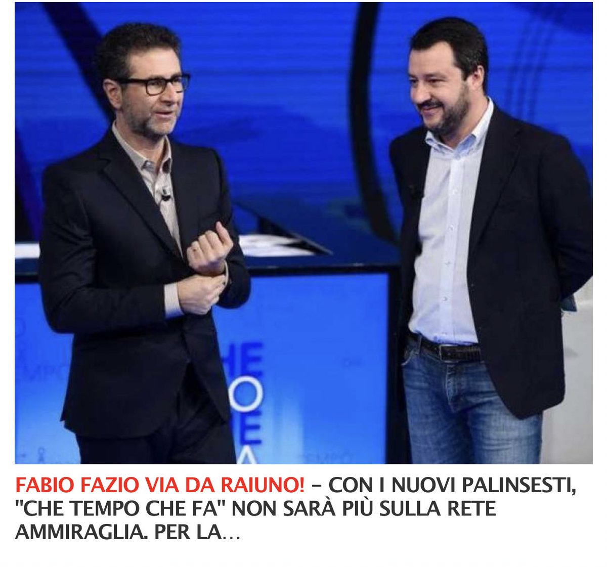 controlacensura's tweet photo. Sembra che la Rai abbia tolto #Fazio dai palinsesti di Rai1, dopo che con #CheTempoCheFa ha vinto 25 serate su 26, costando tre volte meno della fiction (che la domenica faceva meno ascolti).
Non restiamo indifferenti, twittiamo #FazioSempreInRai
#facciamorete #siamotanti https://t.co/4Zd5RXSfgM