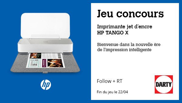 #JeuConcours | Avec <a href="/HP_France/">HP France</a> on a envie de vous faire plaisir ! 😊
Pour tenter de gagner cette imprimante #TangoX, la première imprimante de maison intelligente et design, il suffit de :
RT + Follow <a href="/Darty_Officiel/">Darty</a> et <a href="/HP_France/">HP France</a>
