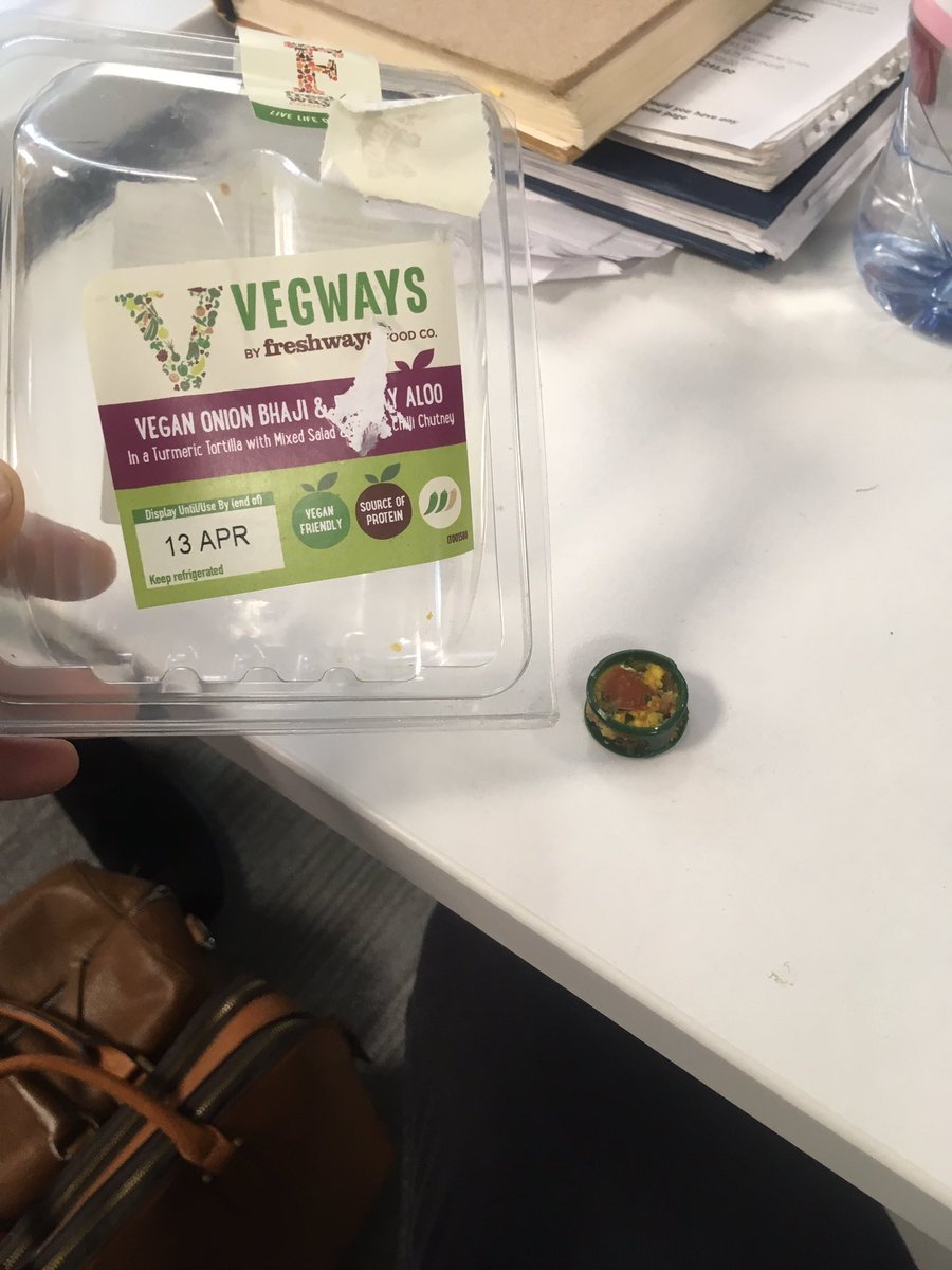 Dan_OS16's tweet photo. @FreshwaysFoodCo I found this green cap in a wrap after I choked on it! I tried to email, but your business doesn’t seem too concerned. You should probably look into it, in case someone else chokes on another product! #plasticwraps #veganplastic https://t.co/NTCh902G5i