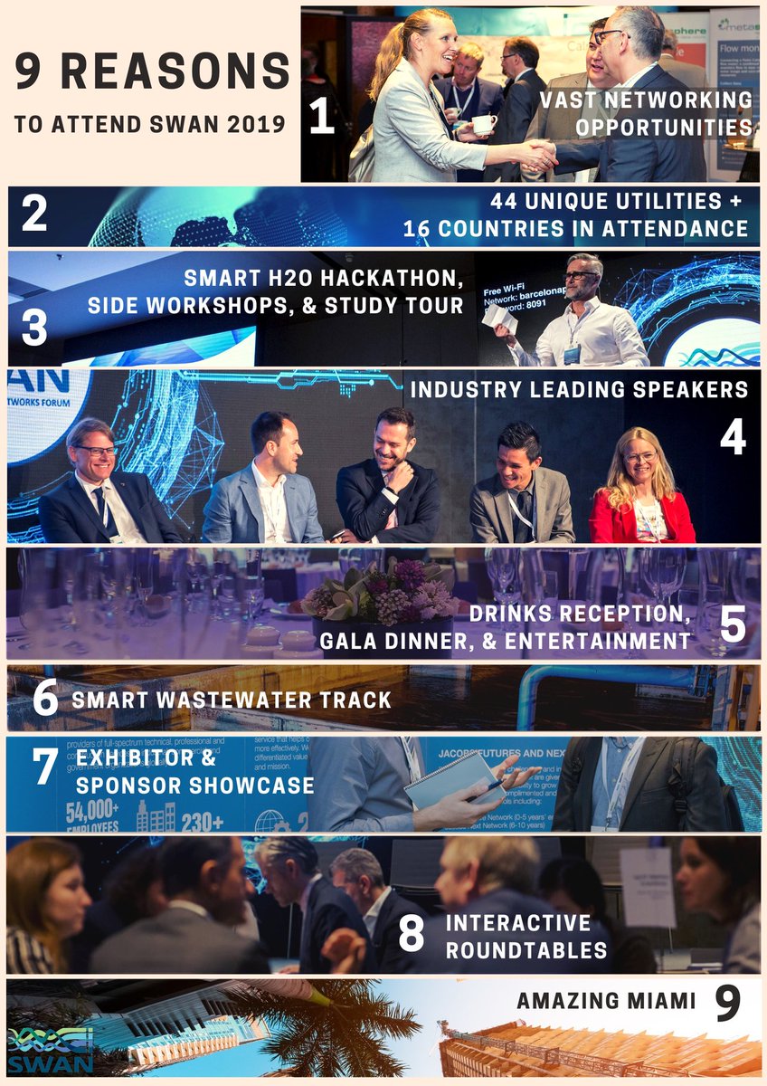 #9ReasonsWhy like you won't miss <a href="/SWAN_forum/">SWAN Forum</a>'s Annual #SmartWaterNetworks Conference 👩‍💻 let's overcome #water #wastewater #utility operational challenges together 👷‍♂️ limited registrations remain; REGISTER today confirm your spot among #WaterLeaders: swan-2019.com