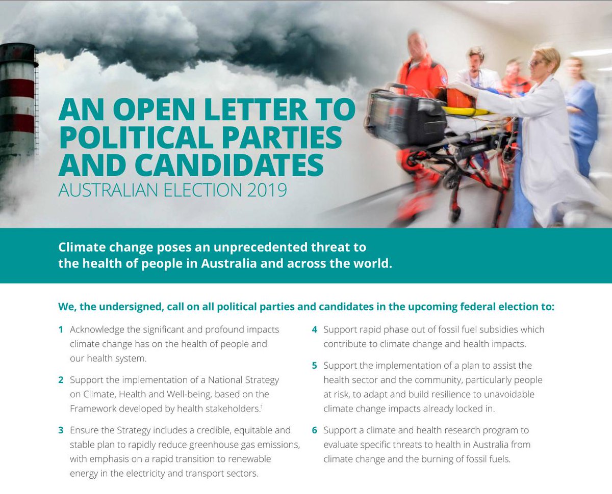 We're proud to be part of this open letter on climate change. For the sake of all of our health, let's help make the 2019 Australian election a stimulus for action on climate change. caha.org.au/federal_electi… #ClimateChange #ClimateElection <a href="/healthy_climate/">Climate and Health Alliance</a>