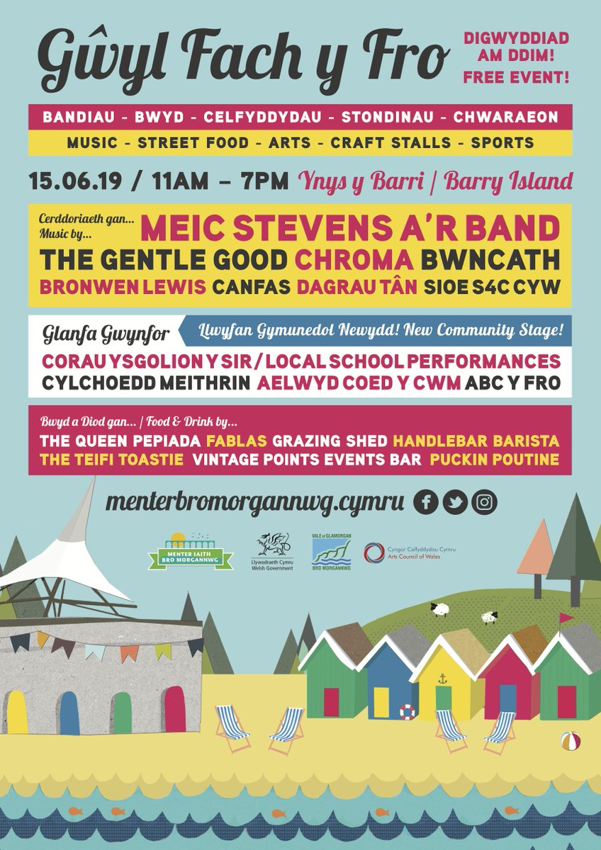MIBroMorgannwg's tweet photo. 🥳 LINE-UP #gwylfachyfro! 🥳

DYDD SADWRN // SATURDAY 
15.06.19

Ynys Y Barri // Barry Island 🌊 

AM DDIM! // FREE ENTRY! ✨ https://t.co/OilTJYaqKZ