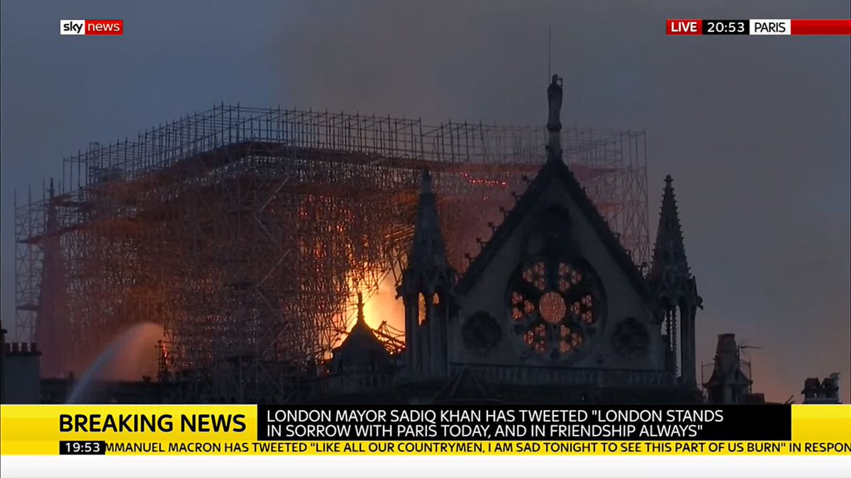 "People were howling and gasping" when the spire collapsed.
Tourist Christopher Bloore describes the scene in Paris as a fire engulfed #NotreDame cathedral.
Here's everything we know about the fire: http://po.st/MOim32