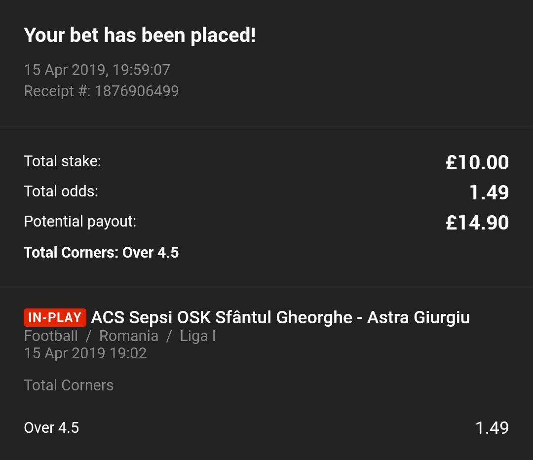 TCSTips's tweet image. ⏱️#INPLAY 
⚽ ACS Sepsi v Astra
🇷🇴 ROMANIA: Serie I
➡️ TIP: Over 4.5 Total Corners
📊 STAKE: 2points
📈 ODDS: 1.490 (Unibet)
