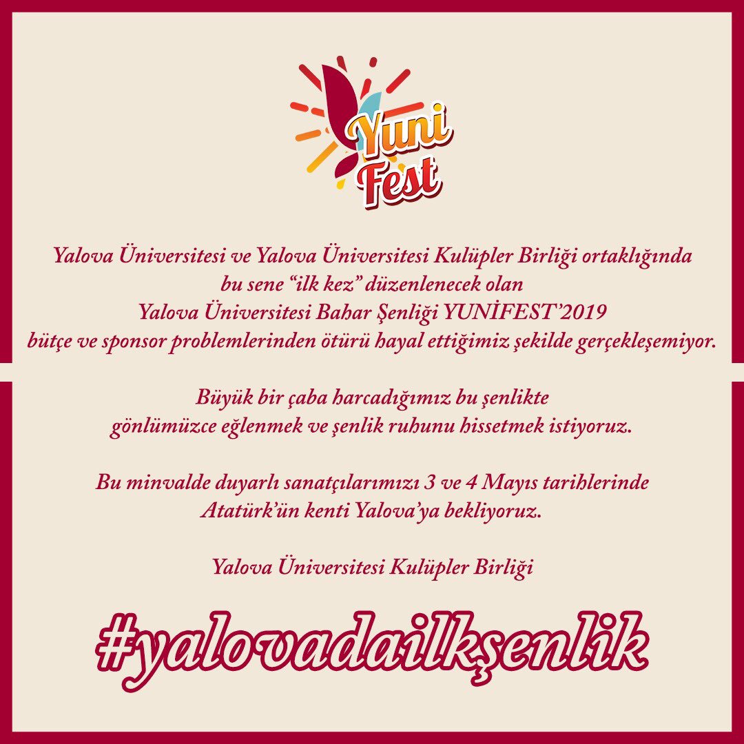 tugdem4's tweet photo. #yalovadailkşenlik 
İlkler asla unutulmaz
Sanat Camiasını Atatürk’ün Kentine Davet Ediyoruz!!
#yalovadailksenlik @yunifest @PilliBebekResmi @cemadrian @degildir @sonfecibisiklet @Sagopakajmerrap @kiremitciev @athena_official @SenaSenerMusic @seldabgcn @tarkan @resuldindar https://t.co/AsjuFXSTU0