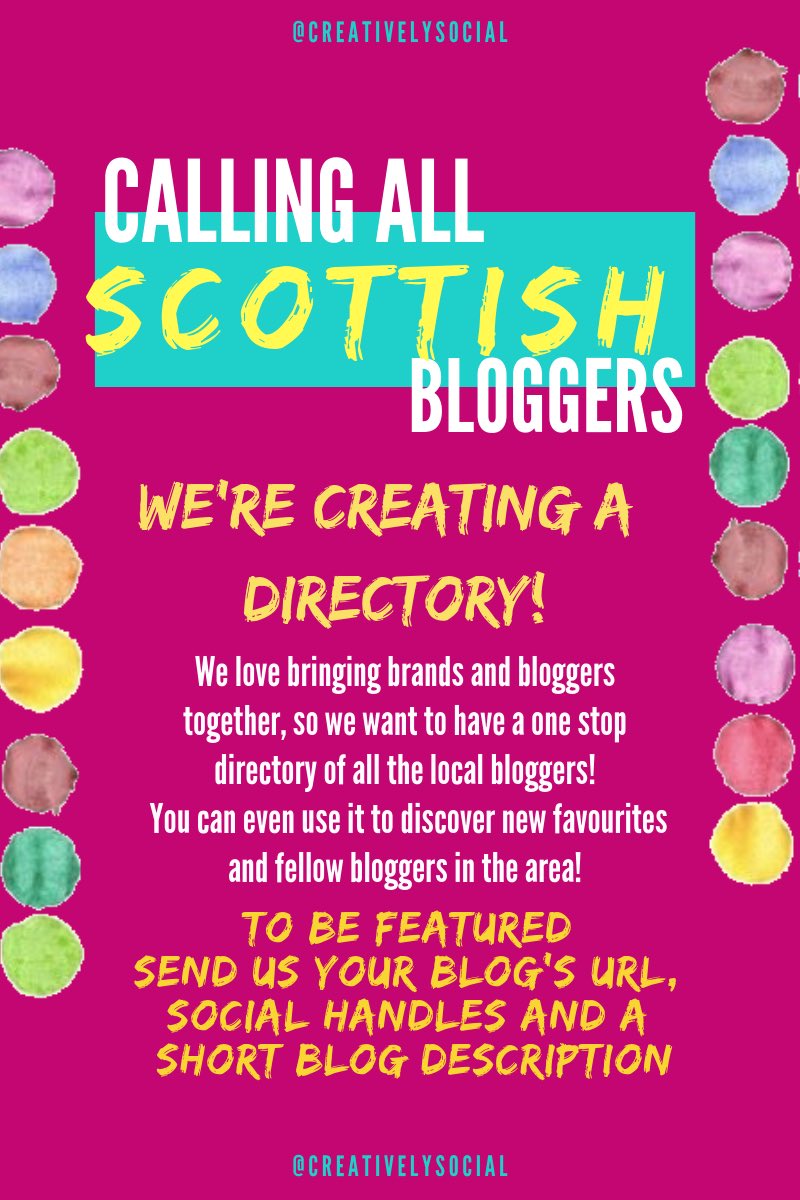 CreativeEventsc's tweet image. Attention all bloggers living in Scotland! We’re making a directory for brands, do you want to be featured? #scottishbloggers
