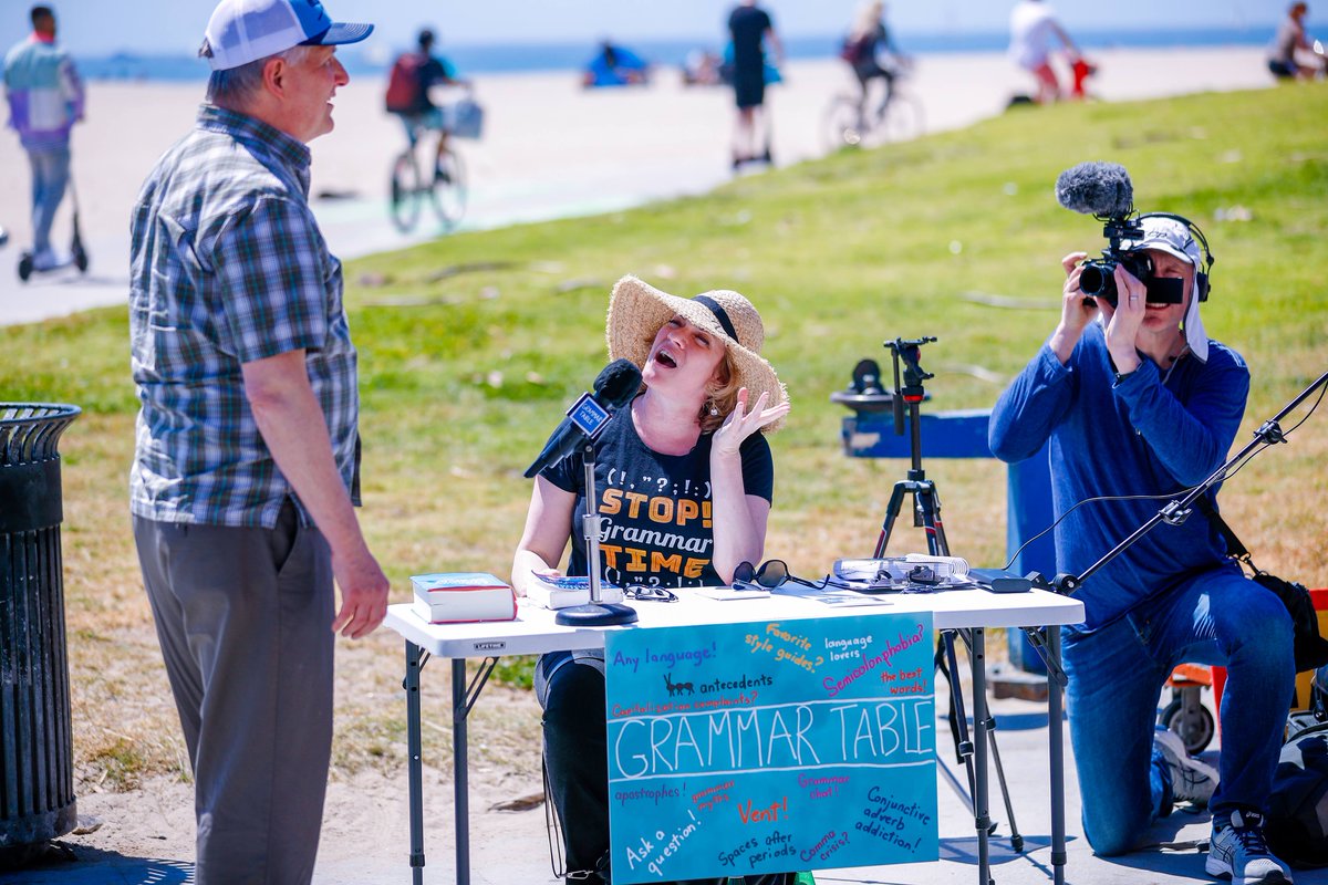 Me Grammar Tabling on Venice Beach this past Saturday. My husband, Brandt Johnson, appears at right shooting Grammar Table: The Movie. Next stop: DC! Photo credit @CraigWeston.