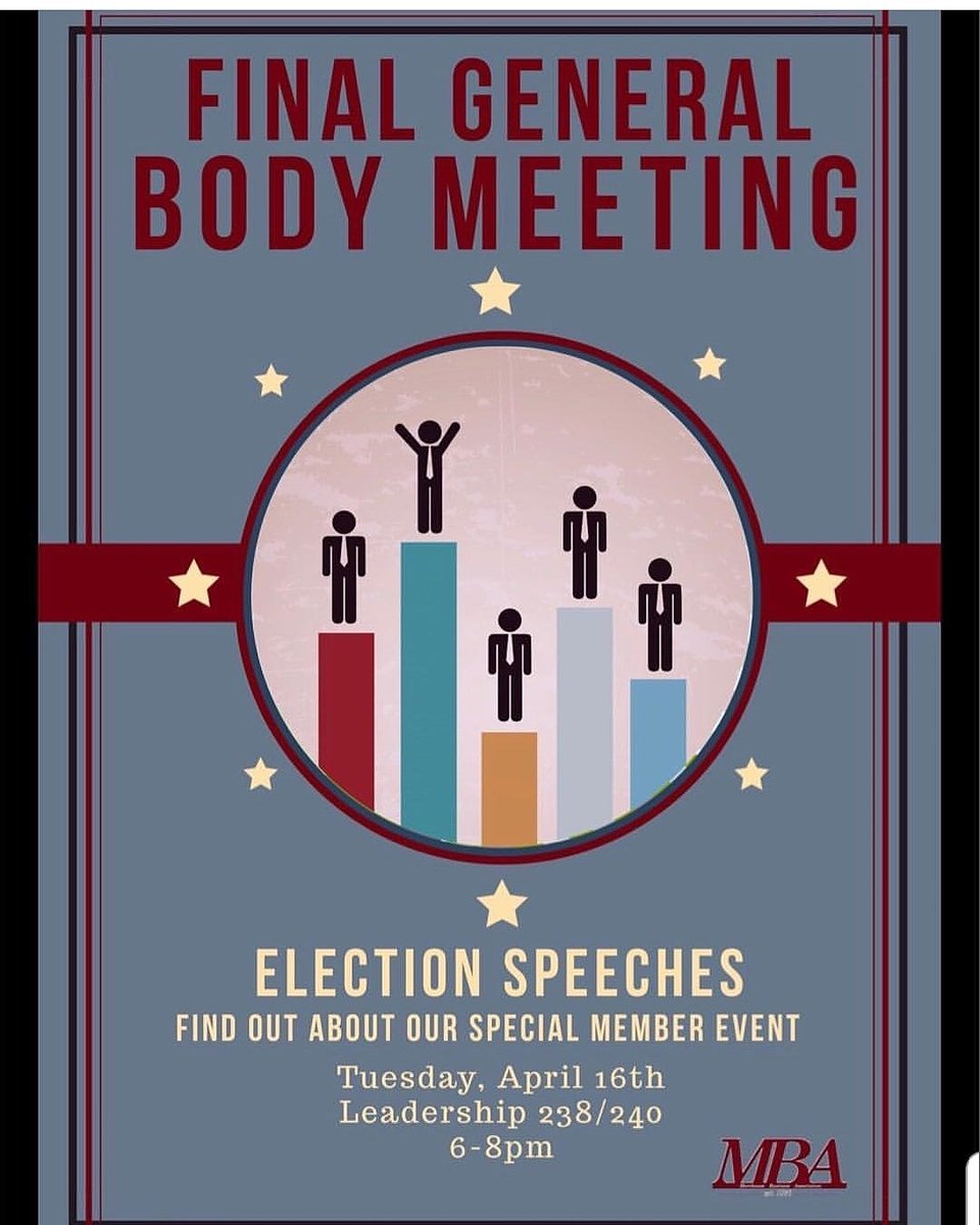 HireMorehouse's tweet photo. #Repost @morehousemba
・・・
The time has come! Come out and hear speeches from the election candidates in the MBA’s final general body meeting. Elections will take place Friday! We also have a special surprise event to showcase gratitude to our members. https://t.co/LB02L4zasC