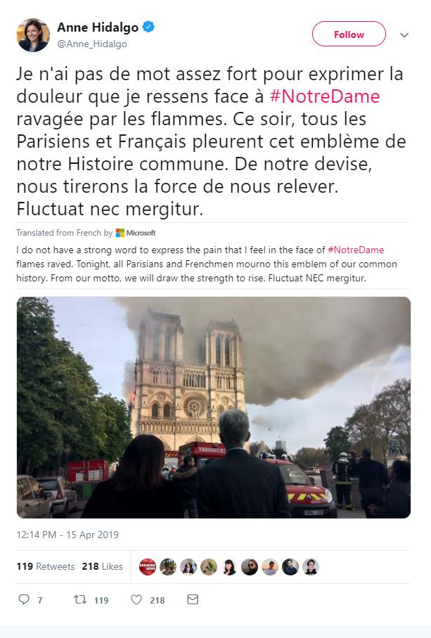 DevonHeinen's tweet image. #BREAKING
#Paris Mayor Anne Hidalgo issues new stmt re: #NotreDameFire.

#NotreDame