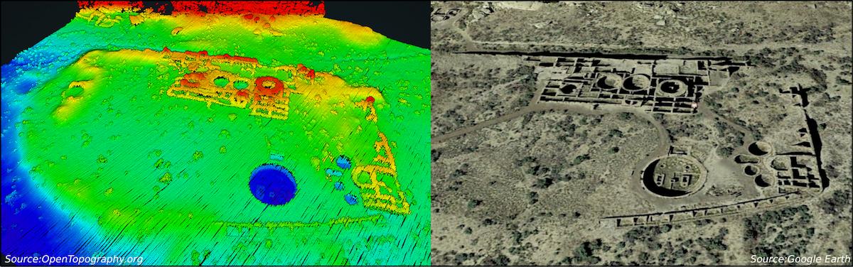 OpenTopography's tweet photo. New #lidar data: Chaco Canyon, New Mexico 2016. 545 sq km of very high point density data collected by @NCALM_UH for PI @wdorshow: https://t.co/lGMmummYw1 Images: Chetro Ketl &amp; Pueblo Bonito in Chaco Culture National Historical Park @ChacoCultureNHP https://t.co/BbE6kCgNj6