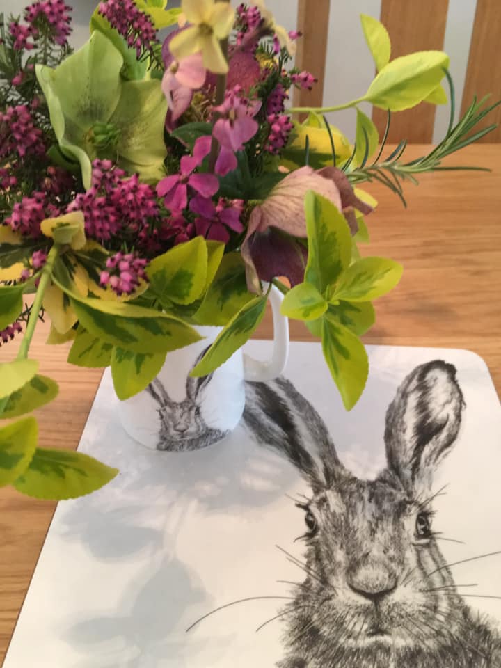 Such gorgeous Springtime tones and Clover the hare of course! #artist #Suffolk #luxury #lifestyle  #interior #tableware #love #hares