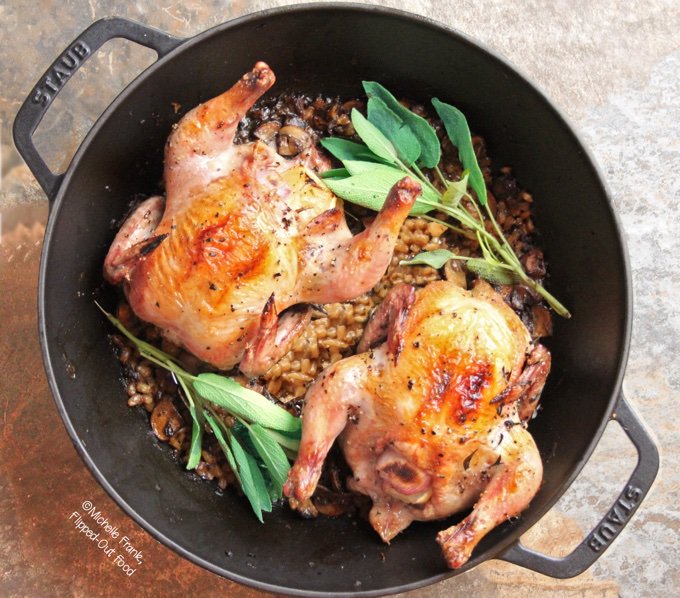 FlippedOutFood's tweet photo. One-Pot Cornish Game Hens with Mushroom-Barley Pilaf is a beautiful meal for a smaller crowd. A perfect non-ham option for #EasterDinner! #DinnerPartyFood #cornishgamehens #onepot #flippedoutfood #easydinneridea https://t.co/jUXPmRYNuo