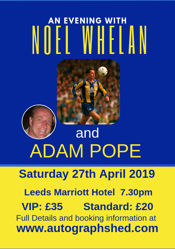 AutographShed's tweet photo. GET YOUR TICKETS TODAY! Don't miss out on what promises to be a highly entertaining evening. 
Join @NoelDavidWhelan and @apopey on Saturday 27th April for sporting stories and a question and answer session! Tickets available online at https://t.co/aocAaEnHVK     #lufc https://t.co/dMtoTsKUOD