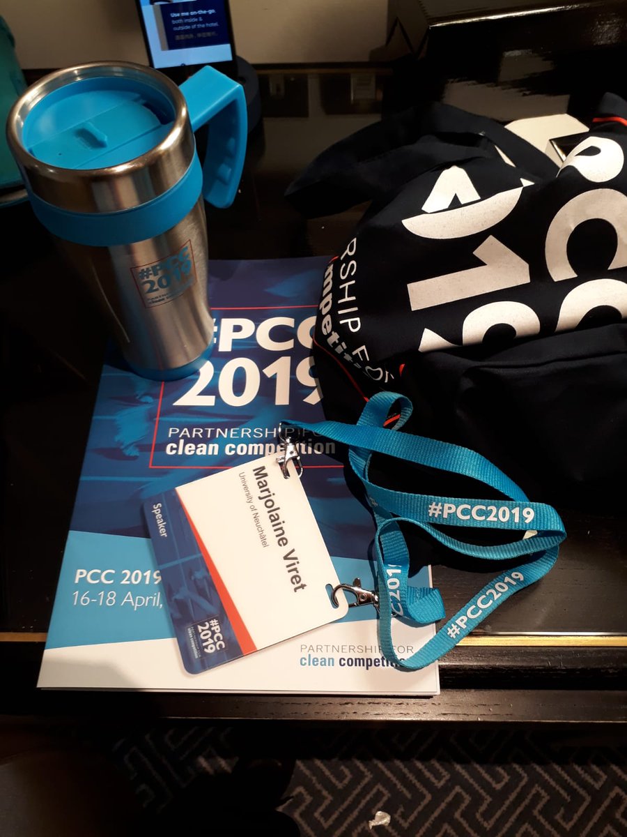 MarjolaineViret's tweet photo. Some more prep work tonight for panel discussion on 'collective bargaining &amp; anti-doping policies' #PCC2019, but we are there, got my badge, my program &amp; my PCC mug, so what could possibly go wrong?? @PCCantidoping #antidoping #sportslaw https://t.co/glvwASwpTp