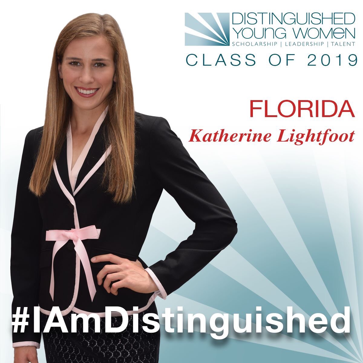 CaroleLeeByrd's tweet photo. We are so proud! Katherine Lightfoot of Niceville, Florida, is the Distinguished Young Woman of Florida for 2019. She plans to attend the University of Alabama and pursue a career in biomedical engineering. #IAmDistinguished #DYW https://t.co/qhhUomMUr8
