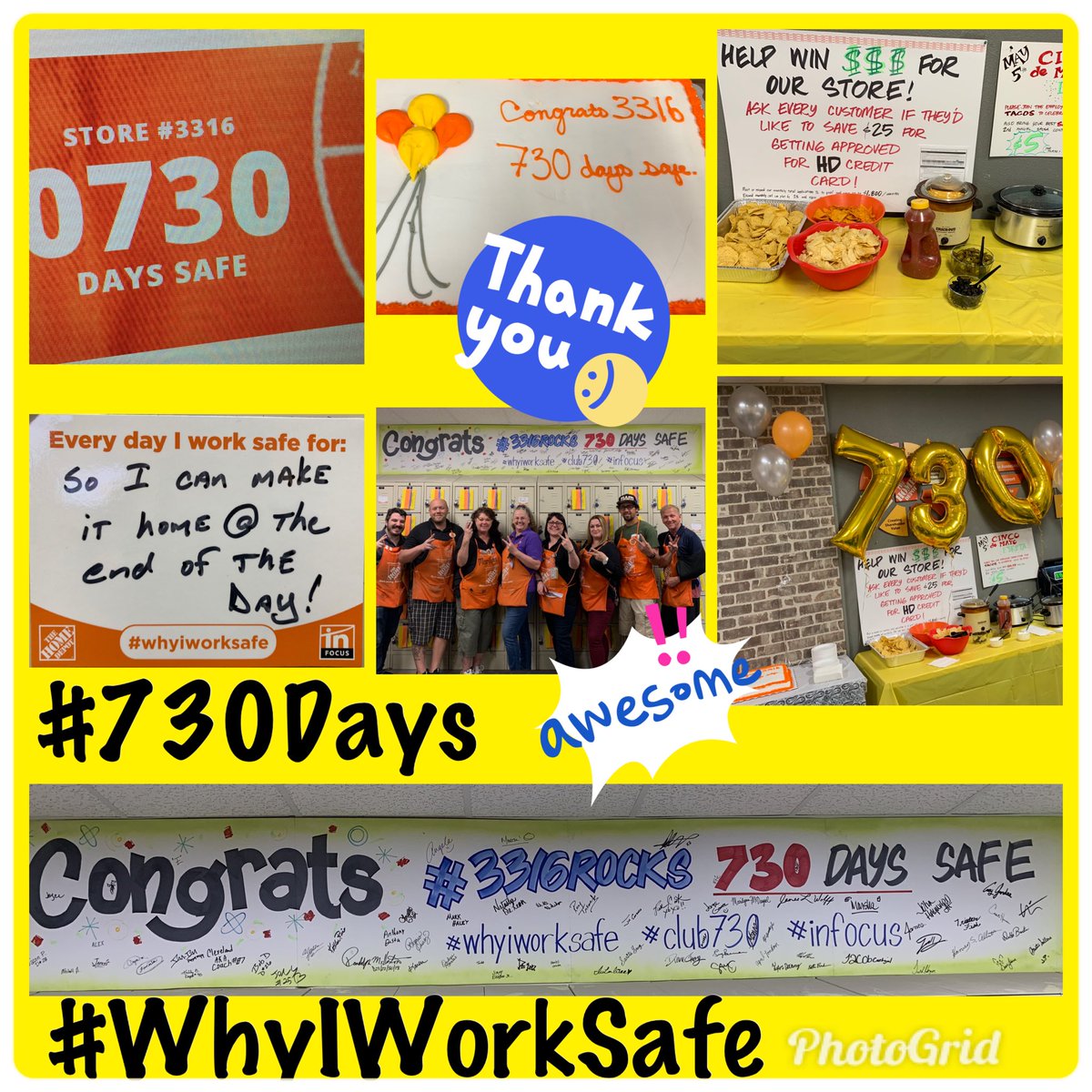 HDTashaD's tweet photo. #3316Rocks #Club730 #2YearsSafe Thank you to all our associates for their dedication to #WhyIWorkSafe what an Amazing accomplishment! โฆ@MLGRIZZโฉ โฆ@Hayward619โฉ โฆ@jamessablan106โฉ โฆ@thdsaltarelliโฉ โฆ@TonjaBarnicleโฉ โฆ@CaylorLarryโฉ https://t.co/FmfKjbHnrZ