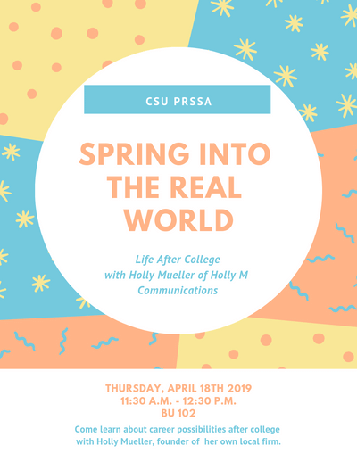 prssaCSU's tweet photo. Thursday is the day! 

Holly has a lot of insight on what direction you should consider after graduation. Join us for networking, good company and of course, free food!

#CSUOhio #PRSSACSU #CleState #Event #FreeEvent https://t.co/MqlmcgKxAq