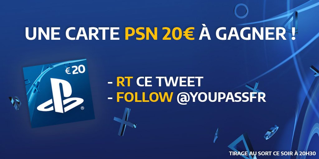 YouPassFR's tweet photo. #Concours ⚡
Une carte PSN 20€ à gagner :

→ RT + Follow pour participer

Tirage à 20h30 ce soir ! https://t.co/Rv9UrgURHb