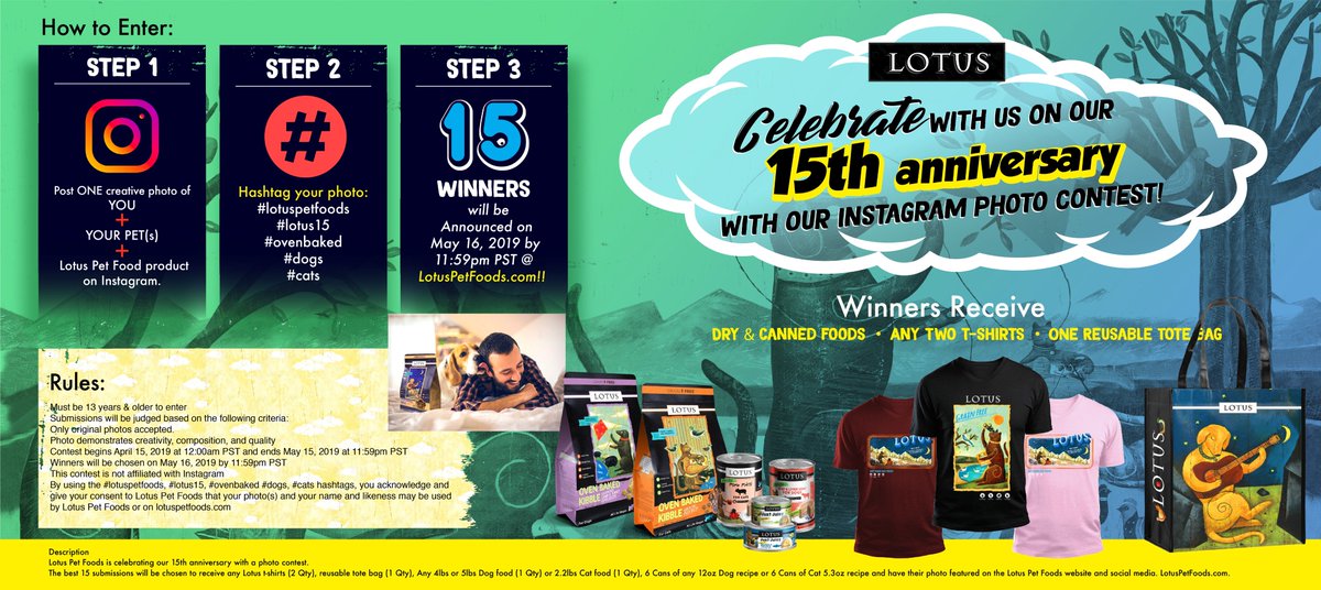LotusPetFoods's tweet photo. Lotus is celebrating our 15th anniversary with an Instagram photo contest!
View more details at https://t.co/GT70WnYr4A!

#lotuspetfoods #lotus15 #ovenbaked #dogs #cats https://t.co/TvLwUaWuDs