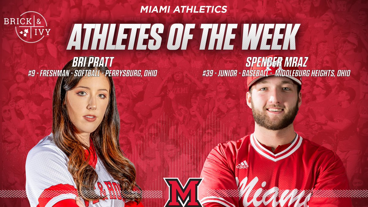 MiamiRedHawks's tweet photo. Congrats to our Athletes of the Week @slm8181 and @bripratt3!

https://t.co/WnvBsV4miO

#RiseUpRedHawks https://t.co/YuPhcxhdXR
