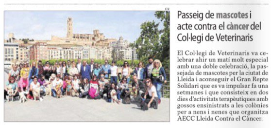 El diaris <a href="/SEGREcom/">SEGRE</a> i <a href="/LaManyanacat/">La Mañana</a> parlen de la passejada de mascotes i de l’assoliment del repte solidari en favor de @aecc_lleida. Moltes gràcies!